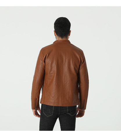 Herren Lederjacke Modern Elastischer Kragen Schwarz
