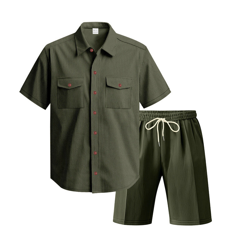 Herren Kurzarm-Hemd-Set Bequem Mit Taschen
