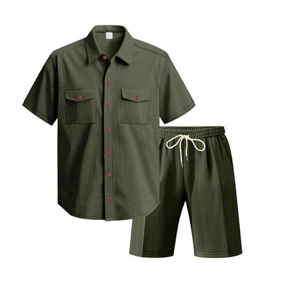 Herren Kurzarm-Hemd-Set Bequem Mit Taschen