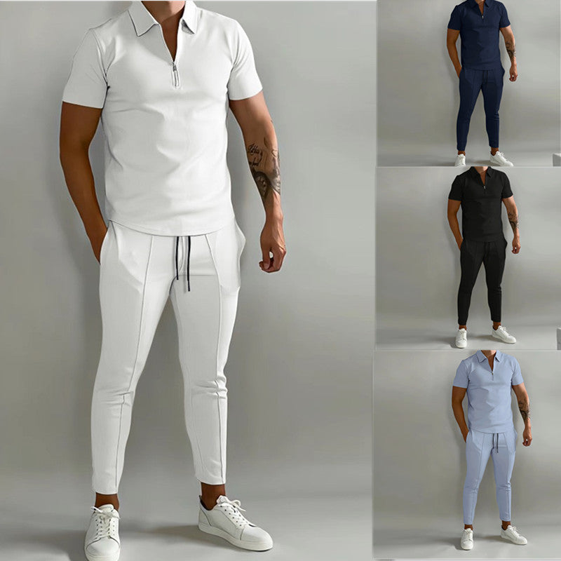 Herren Freizeit Set Kurzarm mit Reißverschluss Modern Stylisch - BerlinGlamour