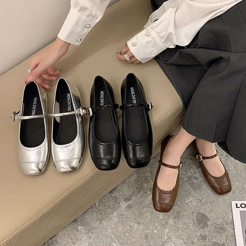 Damen Ballerinas Glänzend Schuhe Modisch mit Schnalle - BerlinGlamour