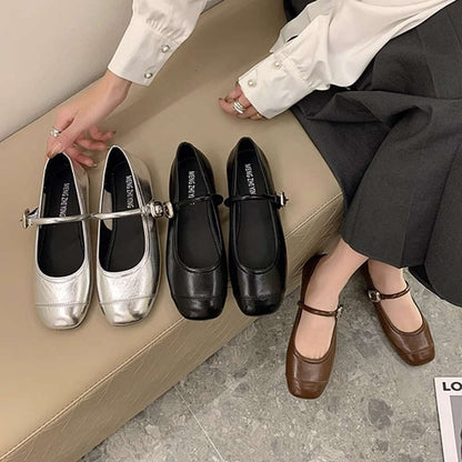 Damen Ballerinas Glänzend Schuhe Modisch mit Schnalle - BerlinGlamour