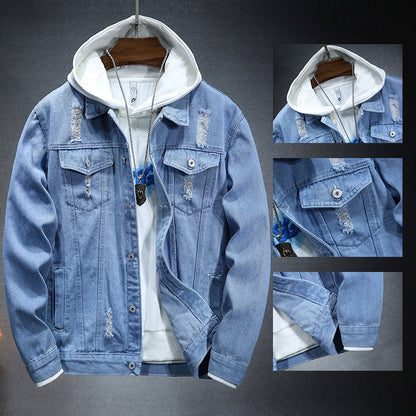 Herren Jeansjacke Lässig Mit Hoodie Einsätzen Modern