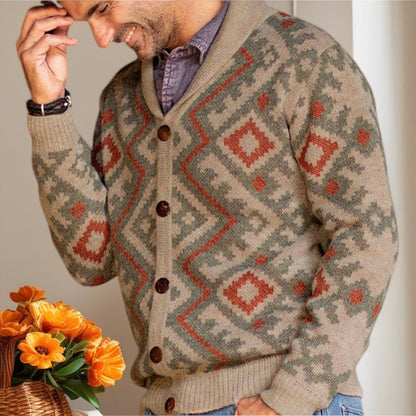 Herren Strickjacke Geometrisches Muster Warm Schal Kragen - BerlinGlamour