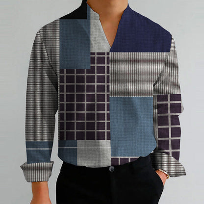 Herren Langarmhemd Modern V-Ausschnitt Streifenmuster