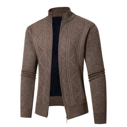Herren Strickjacke Strukturiert Zopfmuster Hochkragen Modern