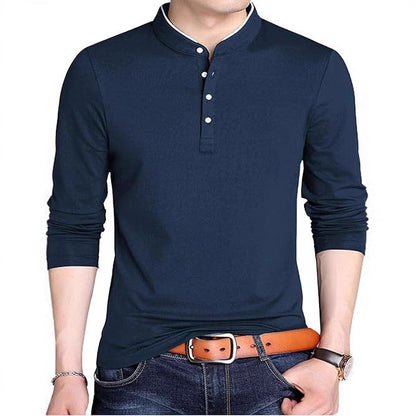 Herren Langarmshirt Modern mit Knopfleiste und Kragen