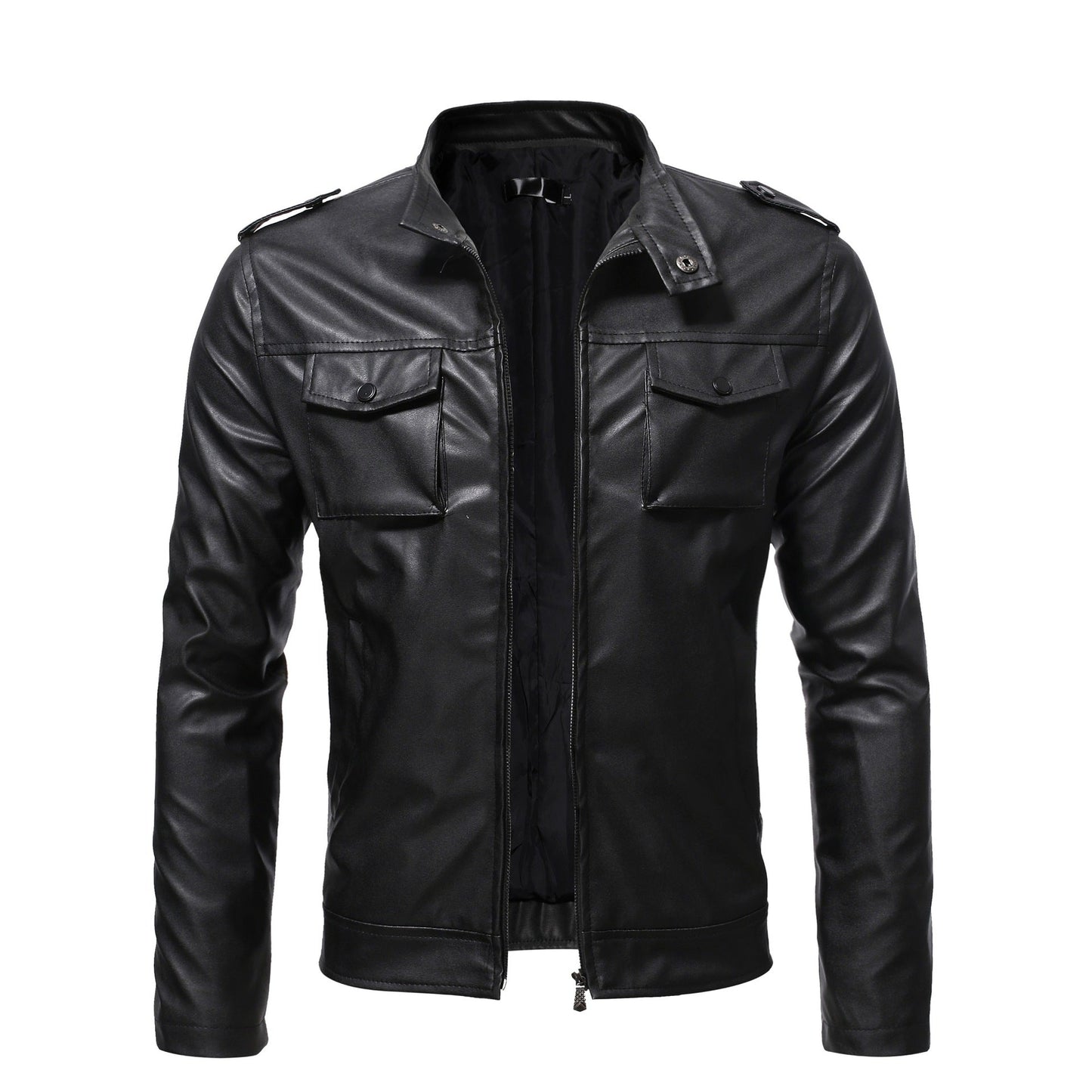 Leder Bikerjacke Herren Schulterpolster Schwarz
