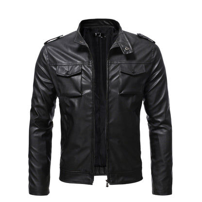 Leder Bikerjacke Herren Schulterpolster Schwarz
