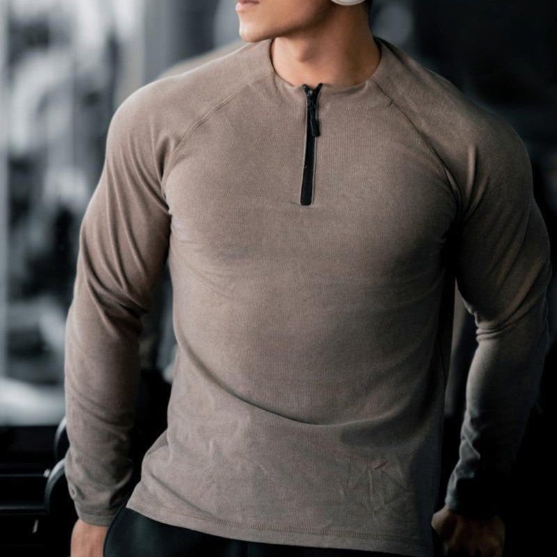 Herren Fitness Shirt Langarm mit Reißverschluss Sportlich - BerlinGlamour