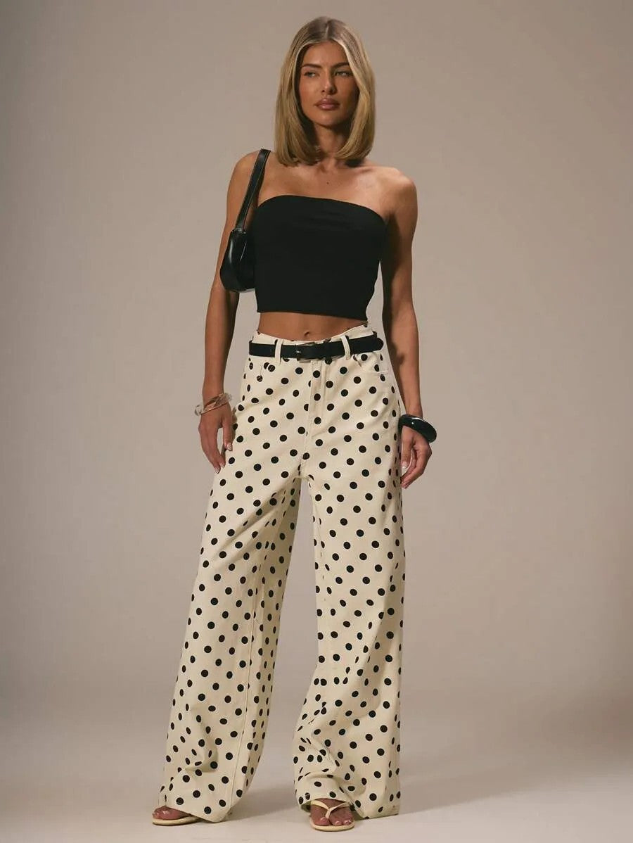 Damen Hose Polka Dot Muster Weite Bein