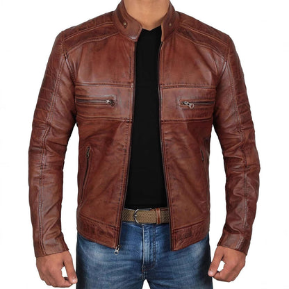 Lederjacke Herren Biker Stil Reißverschluss Taschen