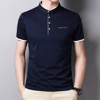 Herren Poloshirt Modern Stehkragen Kontrastfarben Slimfit
