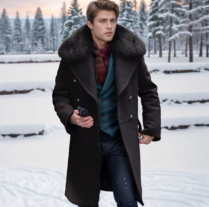 Herren Langmantel Eleganter Fellkragen Luxus Winter