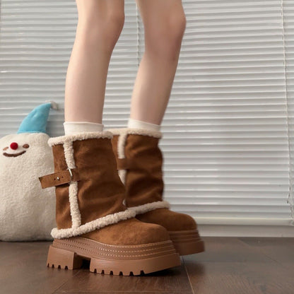 Damen Winterstiefel Kuschelig Warm mit Schnallen