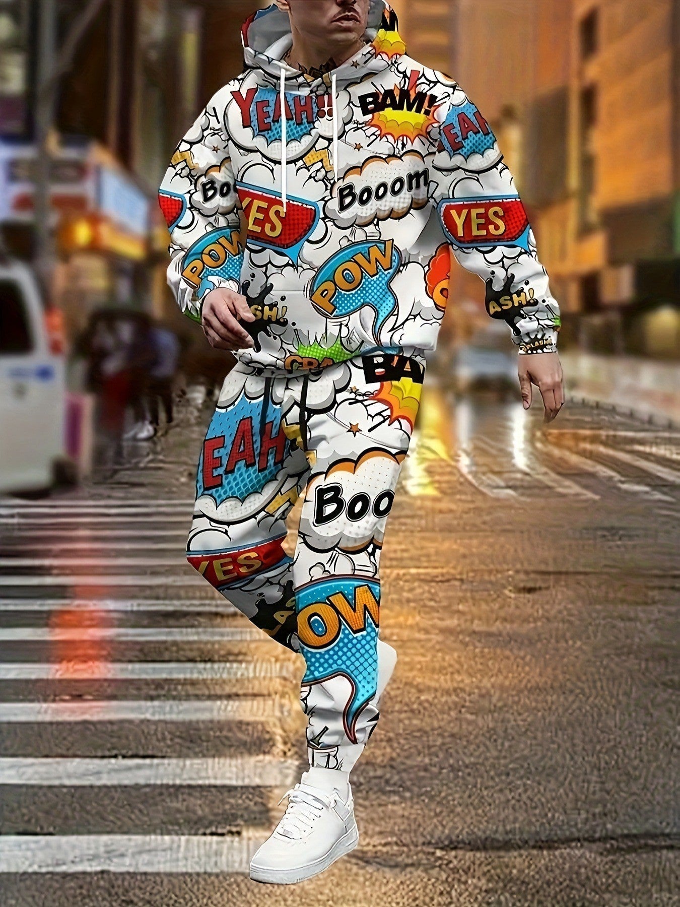 Herren Hoodie Jogginghose Bunt Comic Style Streetwear