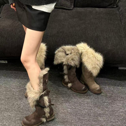 Damen Winterstiefel Flauschig Warm Schnalle Schwarz