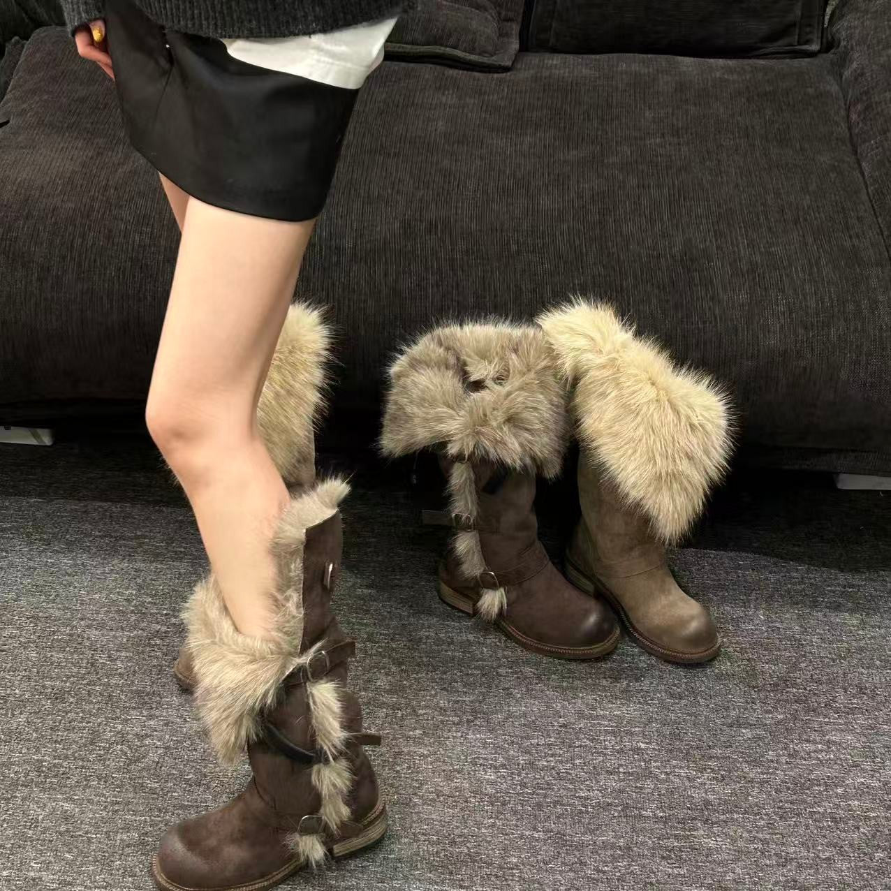 Damen Winterstiefel Warm Fellkragen Kuschelig Schnee