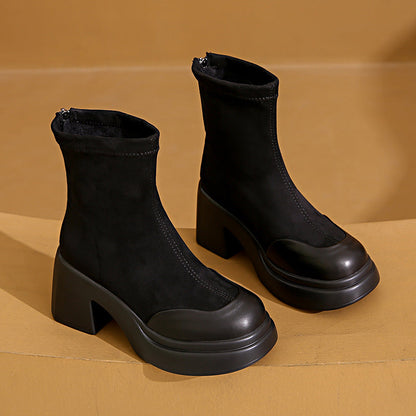 Damen Stiefel High Heels Blockabsatz Reißverschluss Schuhe