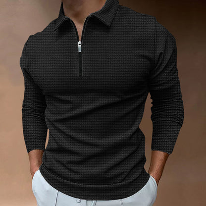 Herren Langarm-Polohemd mit modernem Reißverschluss und atmungsaktive Struktur BerlinGlamour.