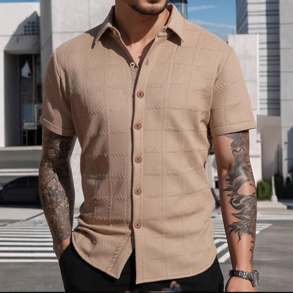Herren Hemd Kurzarm Modern Strukturiert Elegant - BerlinGlamour