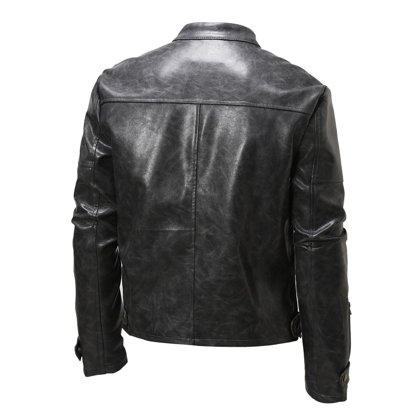 Lederjacke Herren Stehkragen Schwarz Ledermantel