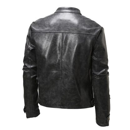 Lederjacke Herren Stehkragen Schwarz Ledermantel