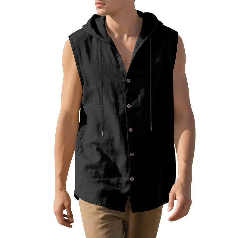 Herren Kapuzenshirt Ärmellos Lässig Mit Knöpfen