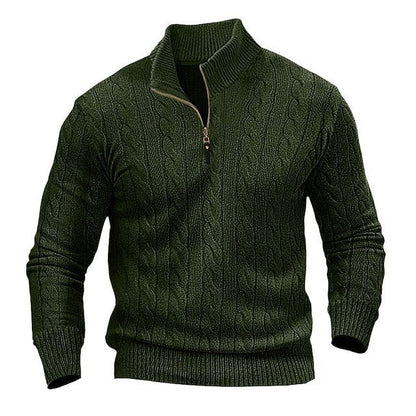 Herren Pullover Strick Modern Zopfmuster Offener Kragen