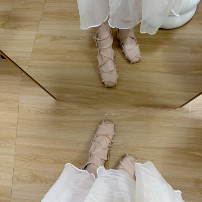 Damen Sandalen Riemchen mit Fransen Komfort Blockabsatz Modern