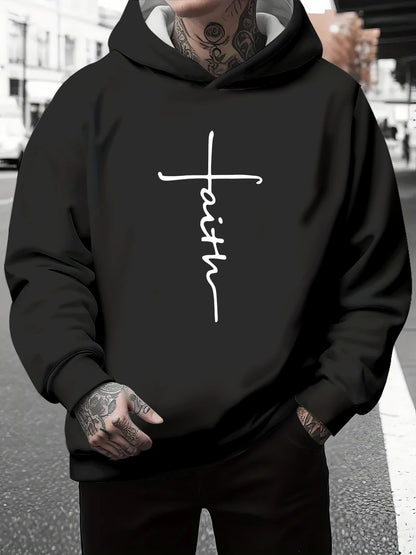 Herren Kapuzenpullover Grau Meliert mit Schriftzug