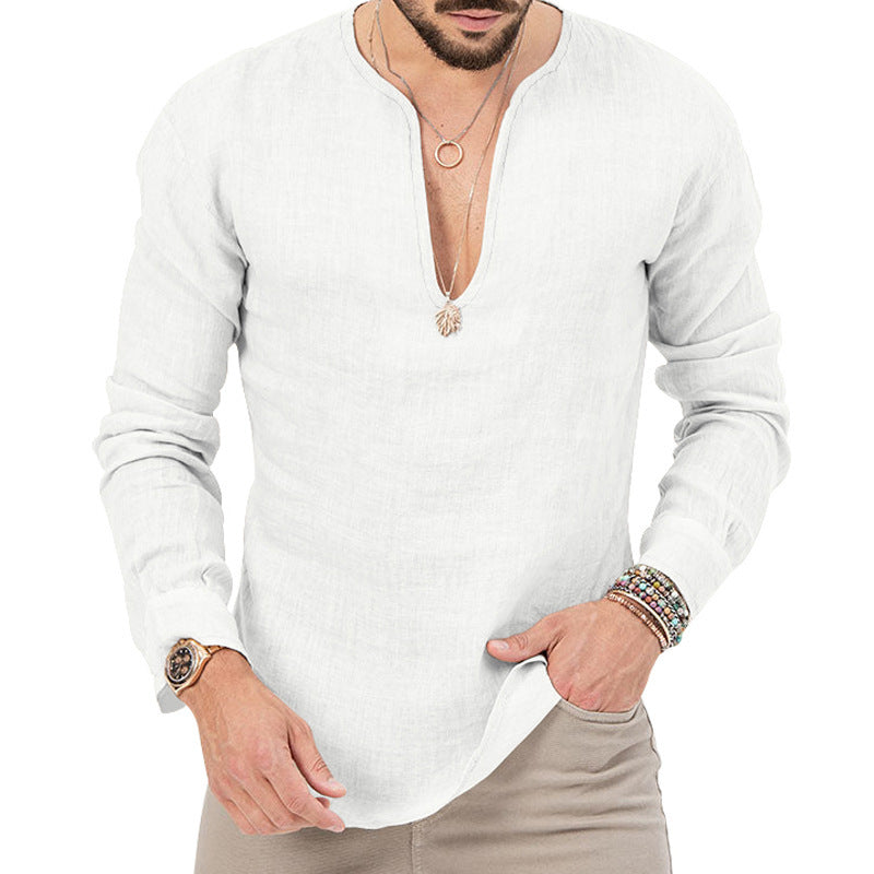 Herren Leinenhemd V-Ausschnitt Modern Schick