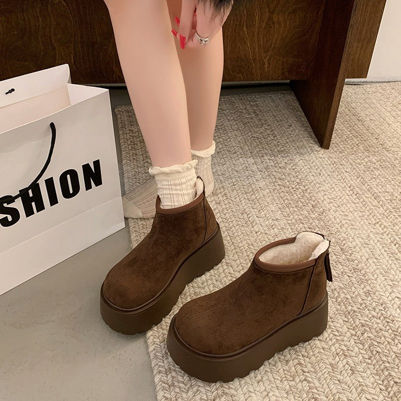 Damen Plateau Stiefeletten Weiches Veloursleder Rutschfest