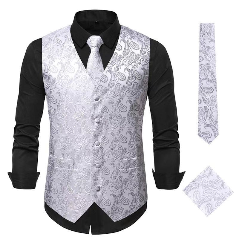 Herren Anzugweste Paisley Muster Elegant Schwarz