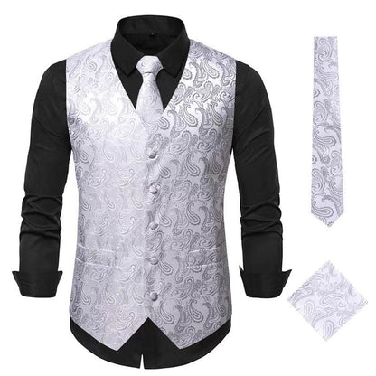 Herren Anzugweste Paisley Muster Elegant Schwarz