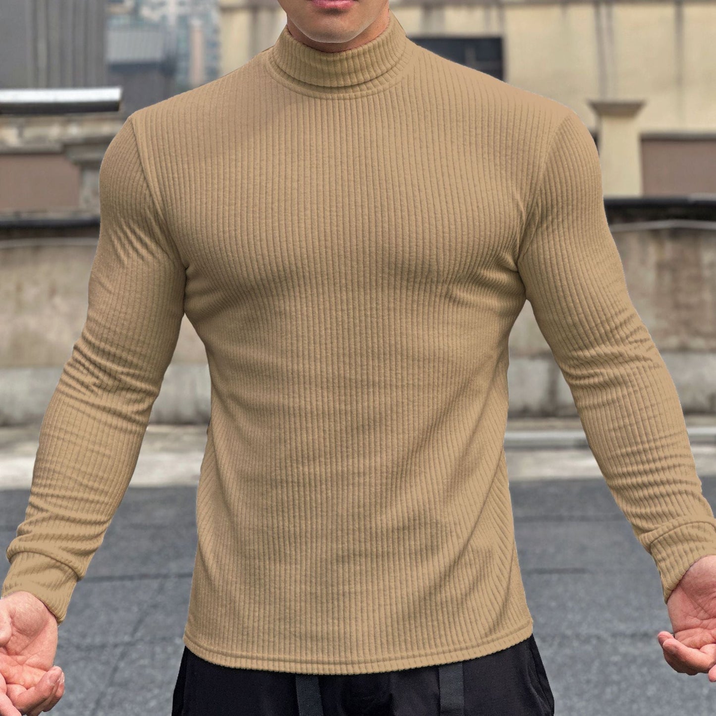 Herren Langarmshirt Elegantes Rippmuster Modern