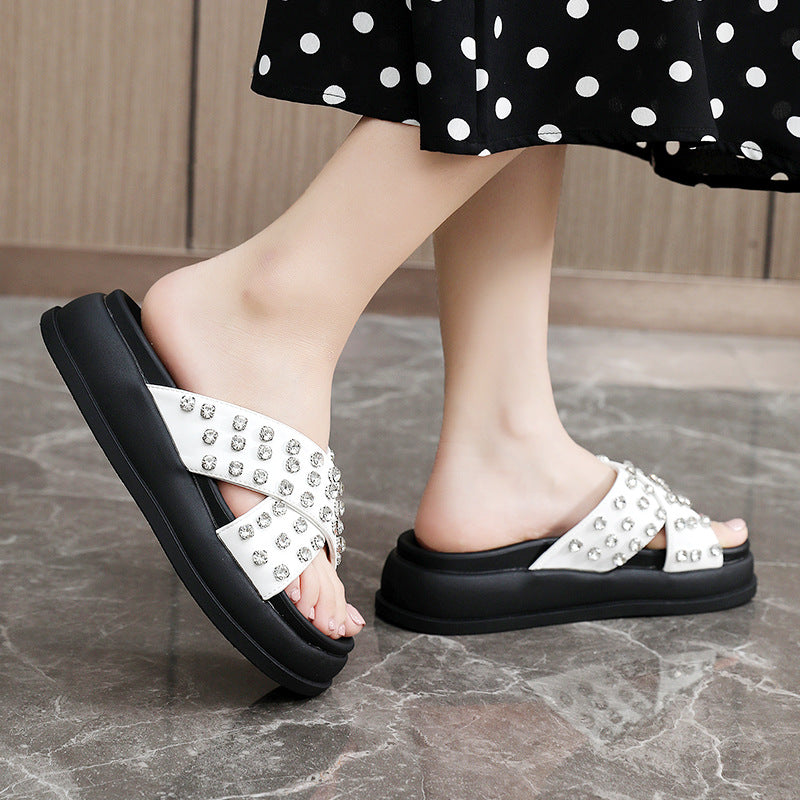 Damen Schlappen Glitzernd mit Riemchen und rutschfester Sohle