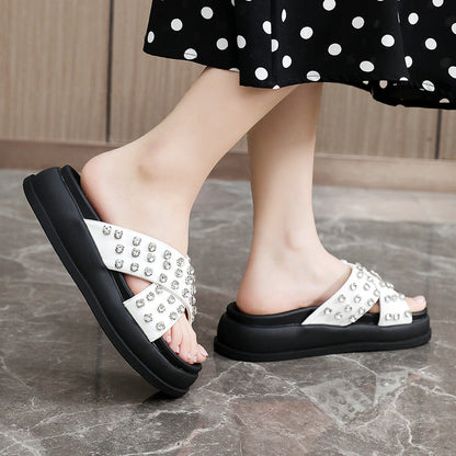 Damen Schlappen Glitzernd mit Riemchen und rutschfester Sohle