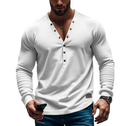 Herren Langarm T-Shirt Modern Knopfverschluss Slim Fit