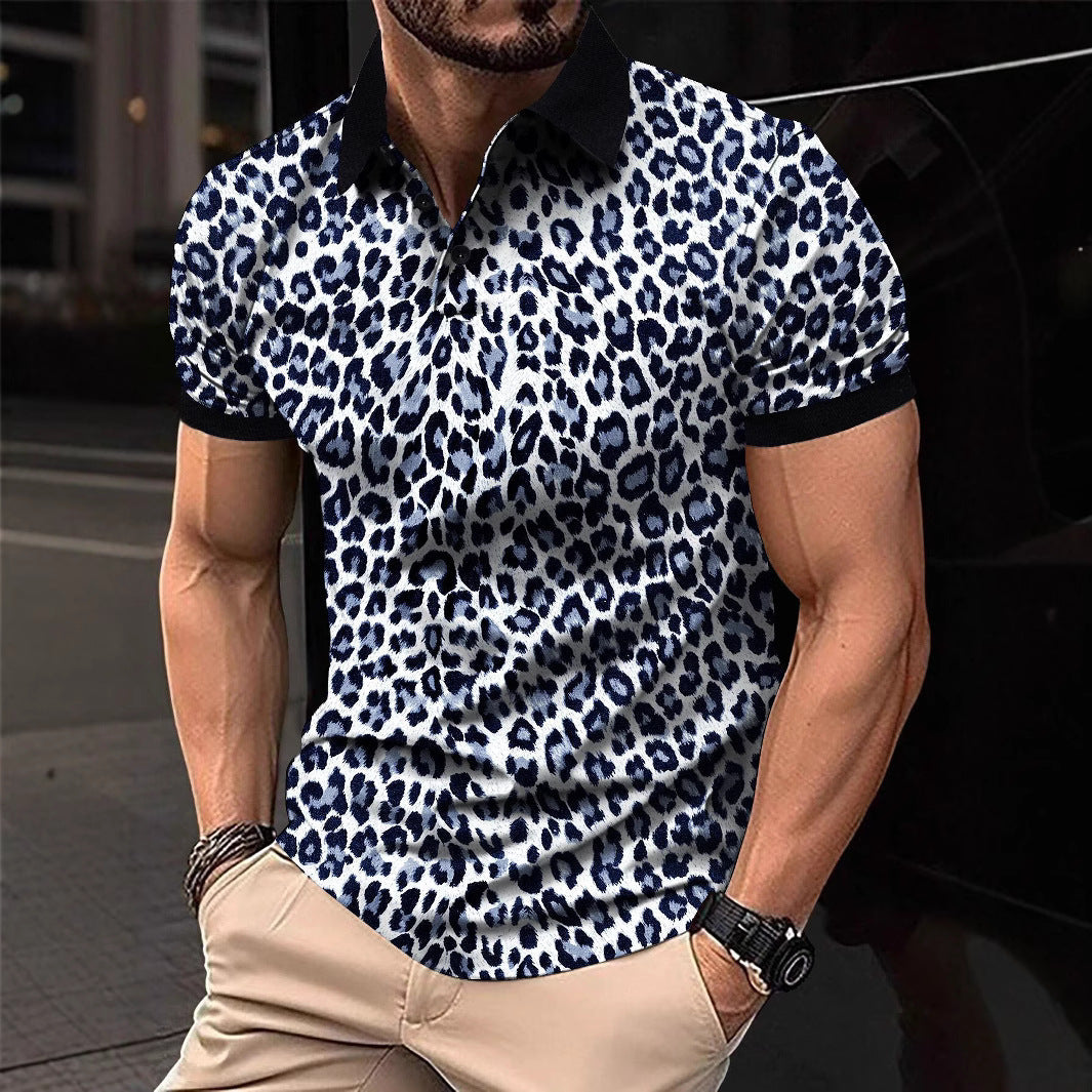 Herren Polo-Shirt Leopardenmuster Modern Schnitt