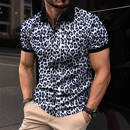 Herren Polo-Shirt Leopardenmuster Modern Schnitt
