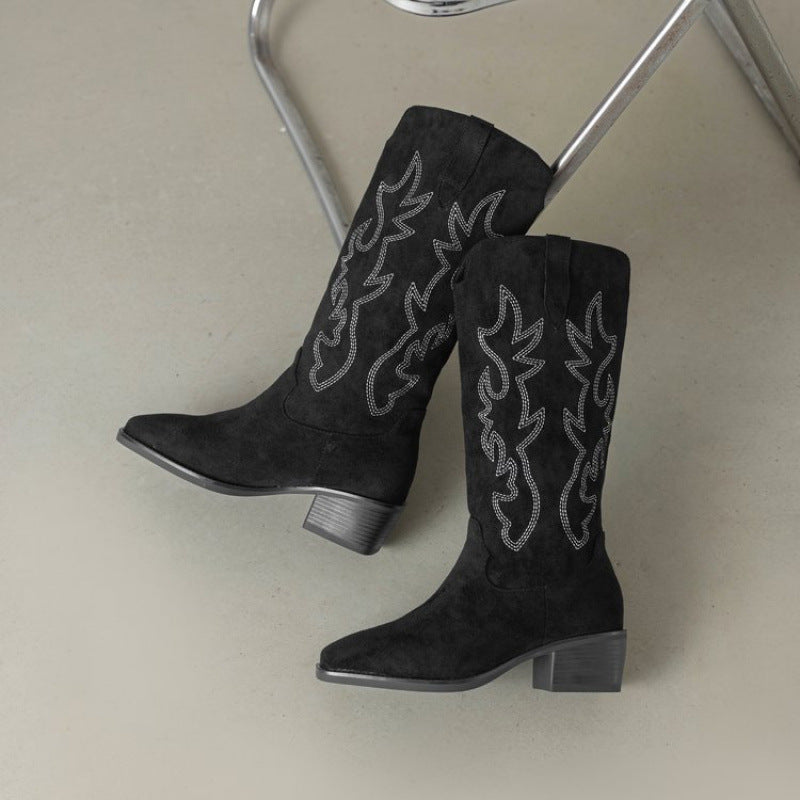 Damen Stiefel mit Stickerei Komfort Absatz Höhe
