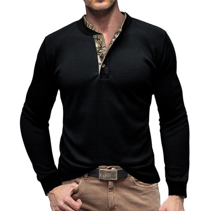 Herren Langarmshirt Moderner Kragen Elegant Schwarz