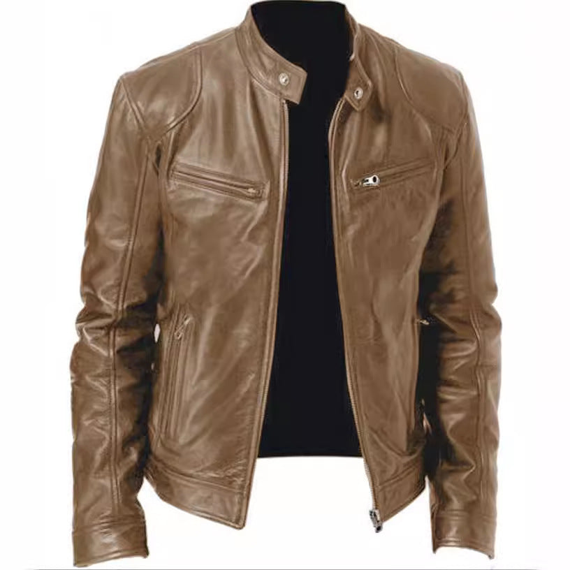 Lederjacke Herren Klassisch Elegant Reißverschluss Taschen