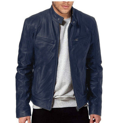 Herren Lederjacke Biker Stil Echtes Leder Schwarz