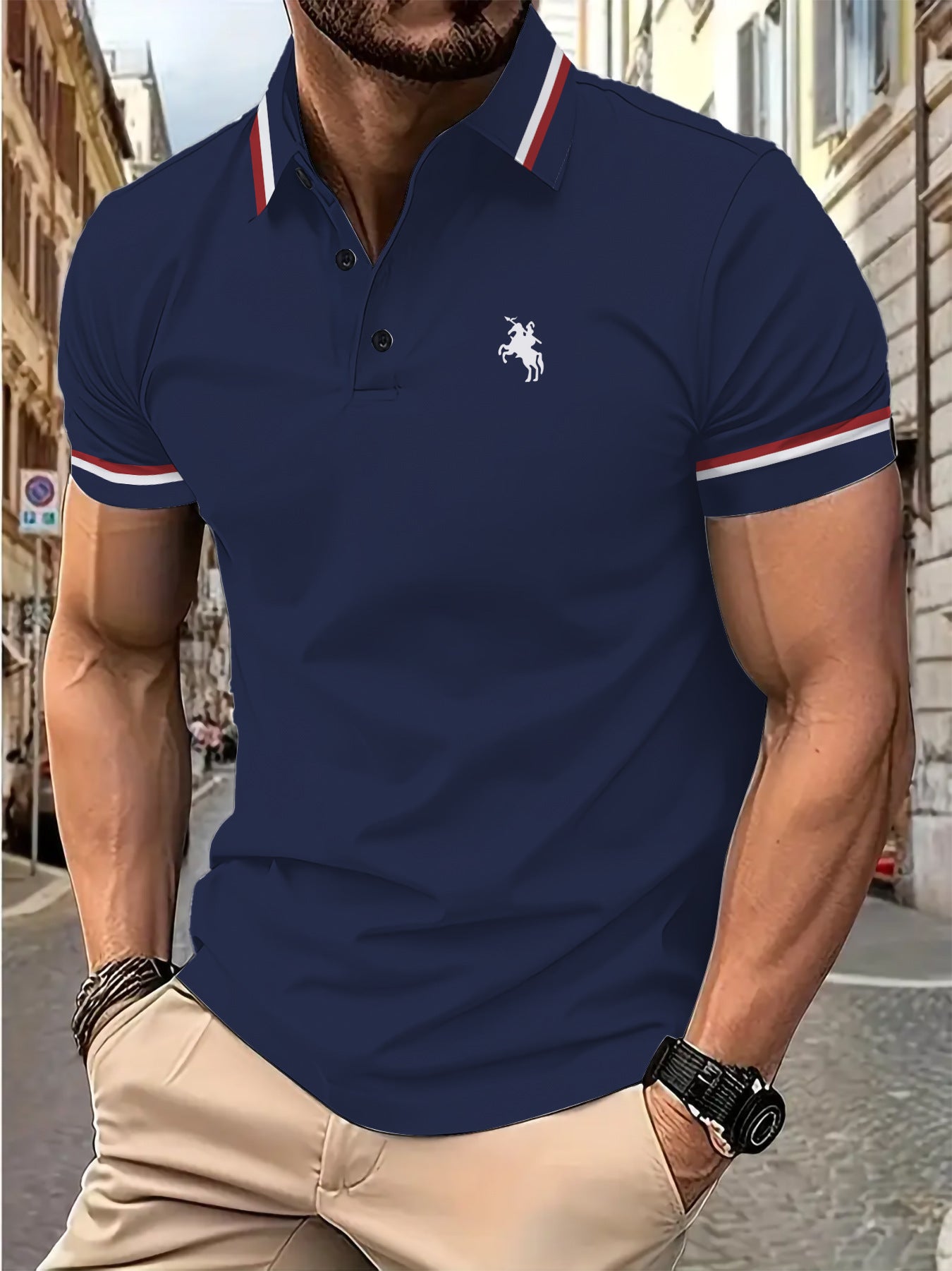 Herren Poloshirt Sportlich Modern Kontraststreifen
