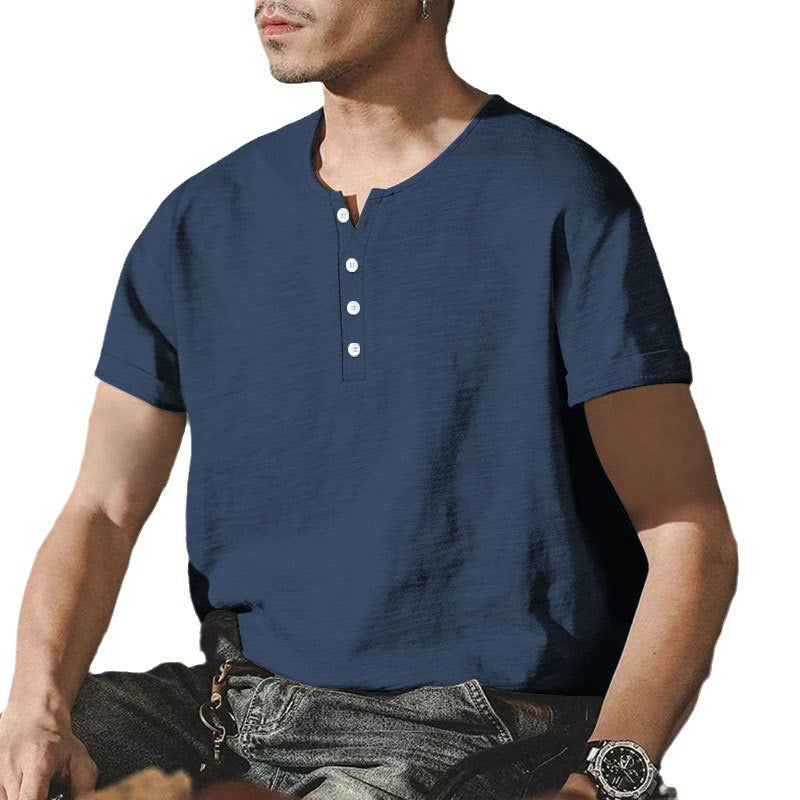 Herren T-Shirt Baumwolle Casual Knopfleiste Modern