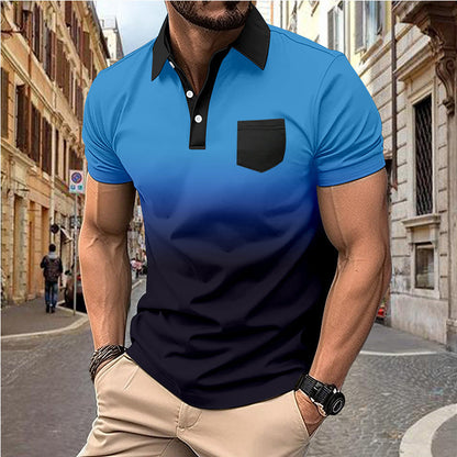 Herren Poloshirt mit Brusttasche Farbverlauf Casual