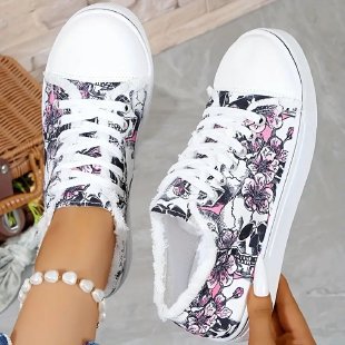 Damen Sneaker Floral Skull Design Weich