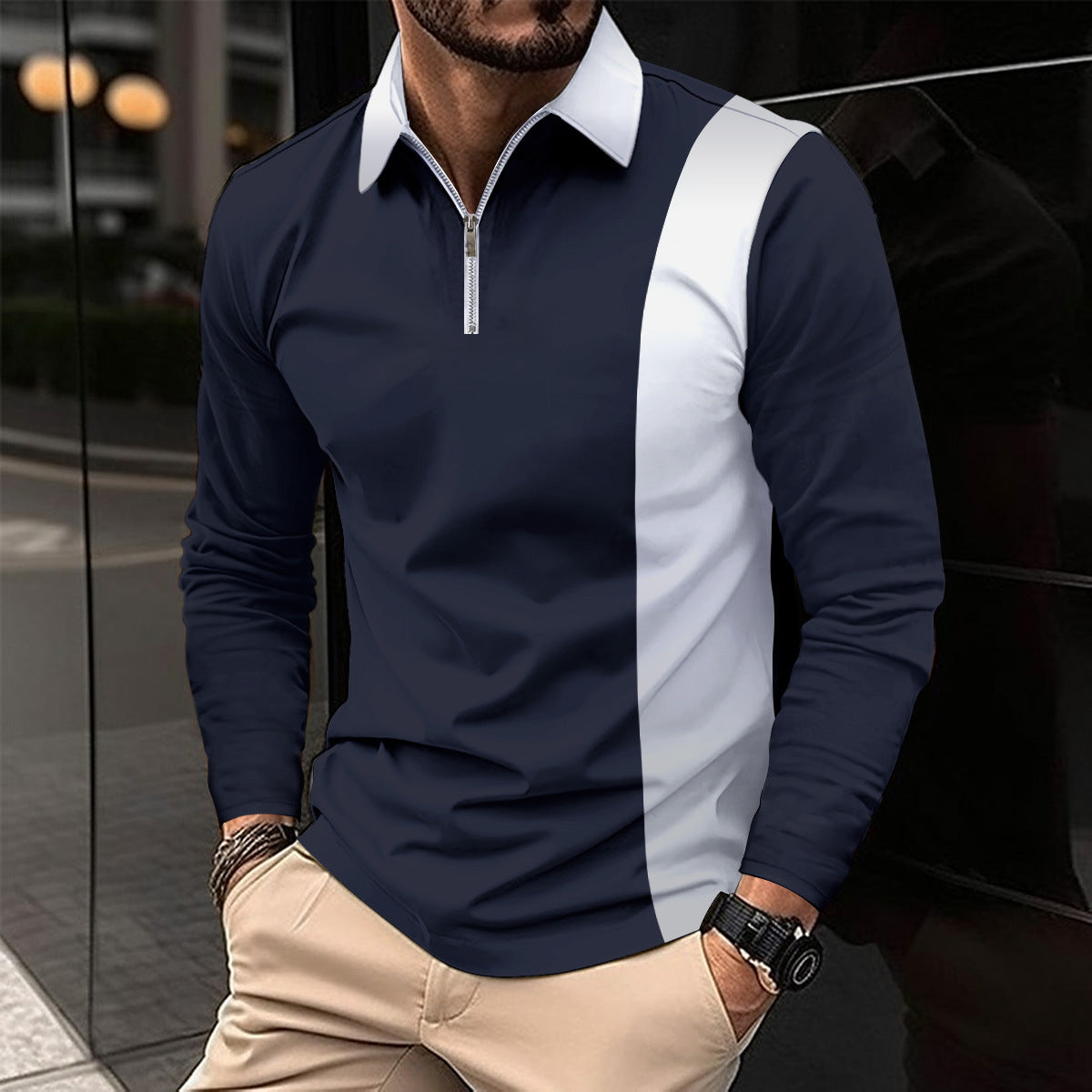 Herren Langarmshirt Sportlich Modern Farbkontrast - BerlinGlamour